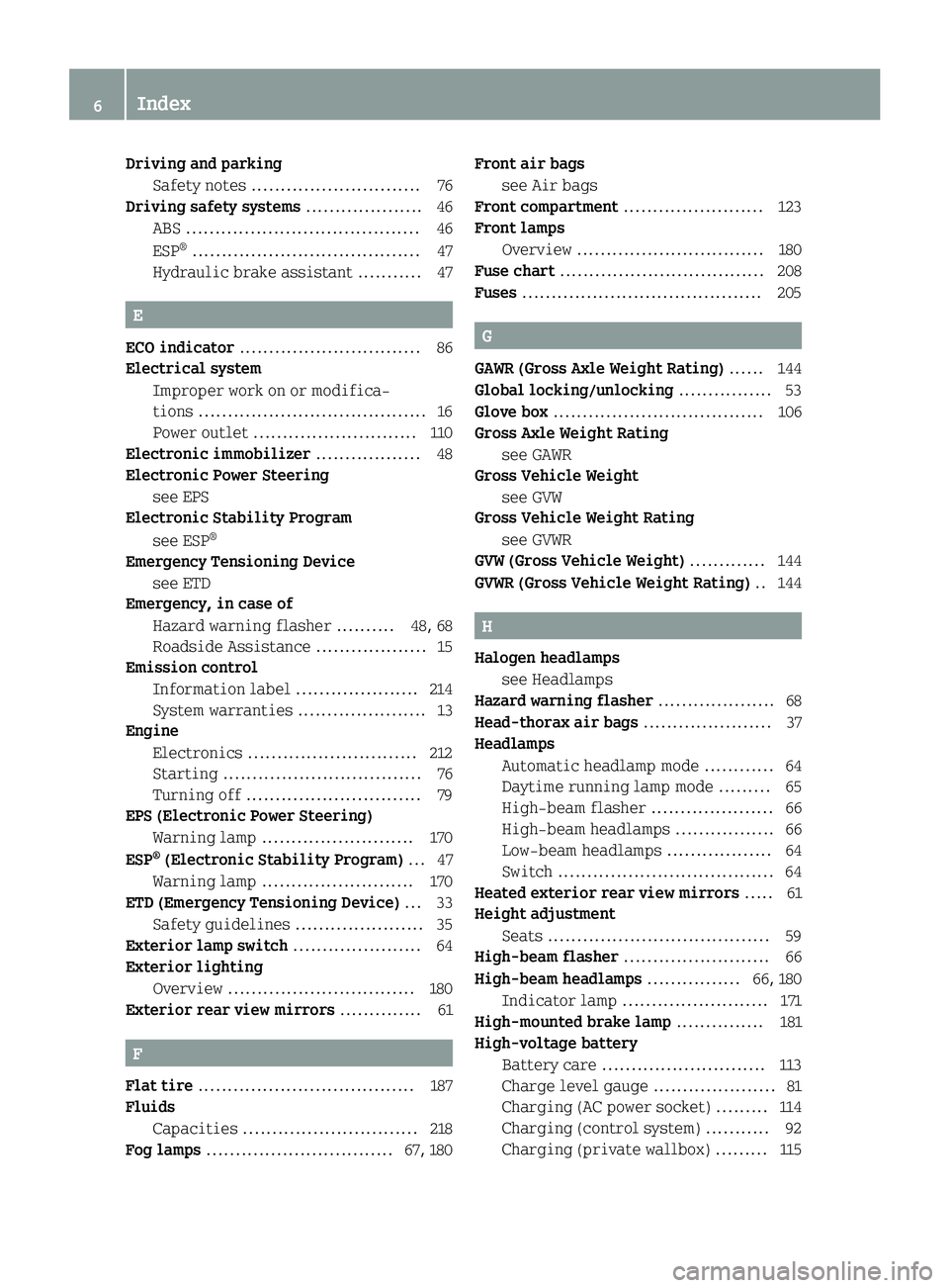 SMART FORTWO COUPE 2015  Owners Manual Driving and parking
Safety notes ............................. 76
Driving safety systems .................... 46
ABS ....................................... .46
ESP ®
................................