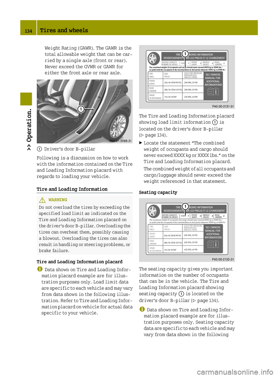 SMART FORTWO COUPE 2014 Owners Manual Weight Rating (GAWR). The GAWR is the
total allowable weight that can be car-
ried by a single axle (front or rear).
Never exceed the GVWR or GAWR for
either the front axle or rear axle.
0043
Driver SMART FORTWO COUPE 2014 Owners Manual Weight Rating (GAWR). The GAWR is the
total allowable weight that can be car-
ried by a single axle (front or rear).
Never exceed the GVWR or GAWR for
either the front axle or rear axle.
0043
Driver