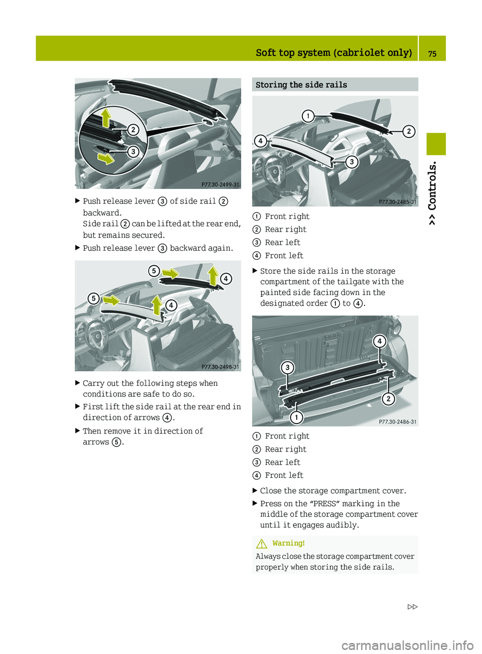 SMART FORTWO COUPE 2011 Manual PDF XPush release lever \000