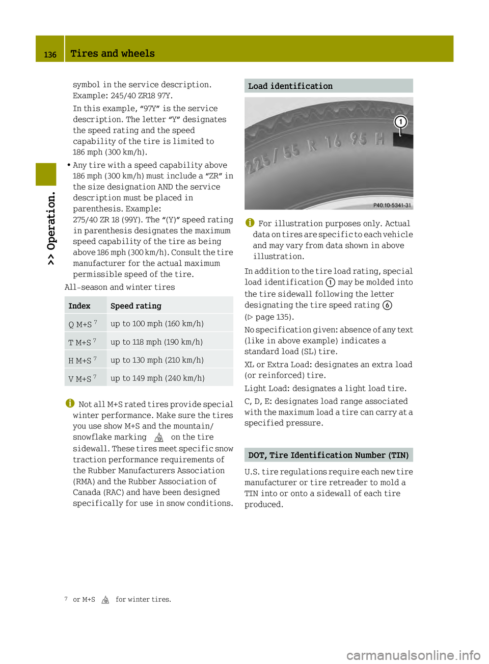 SMART FORTWO COUPE ELECTRIC DRIVE 2013 Owners Manual symbol in the service description.
Example: 245/40 ZR18 97Y.
In this example, “97Y” is the service
description. The letter “Y” designates
the speed rating and the speed
capability of the tire SMART FORTWO COUPE ELECTRIC DRIVE 2013 Owners Manual symbol in the service description.
Example: 245/40 ZR18 97Y.
In this example, “97Y” is the service
description. The letter “Y” designates
the speed rating and the speed
capability of the tire