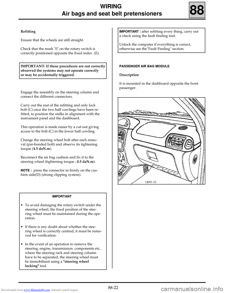RENAULT CLIO 1999 X65 / 2.G Air Bag And Seat Belts Workshop Manual RENAULT CLIO 1999 X65 / 2.G Air Bag And Seat Belts Workshop Manual, Page 24