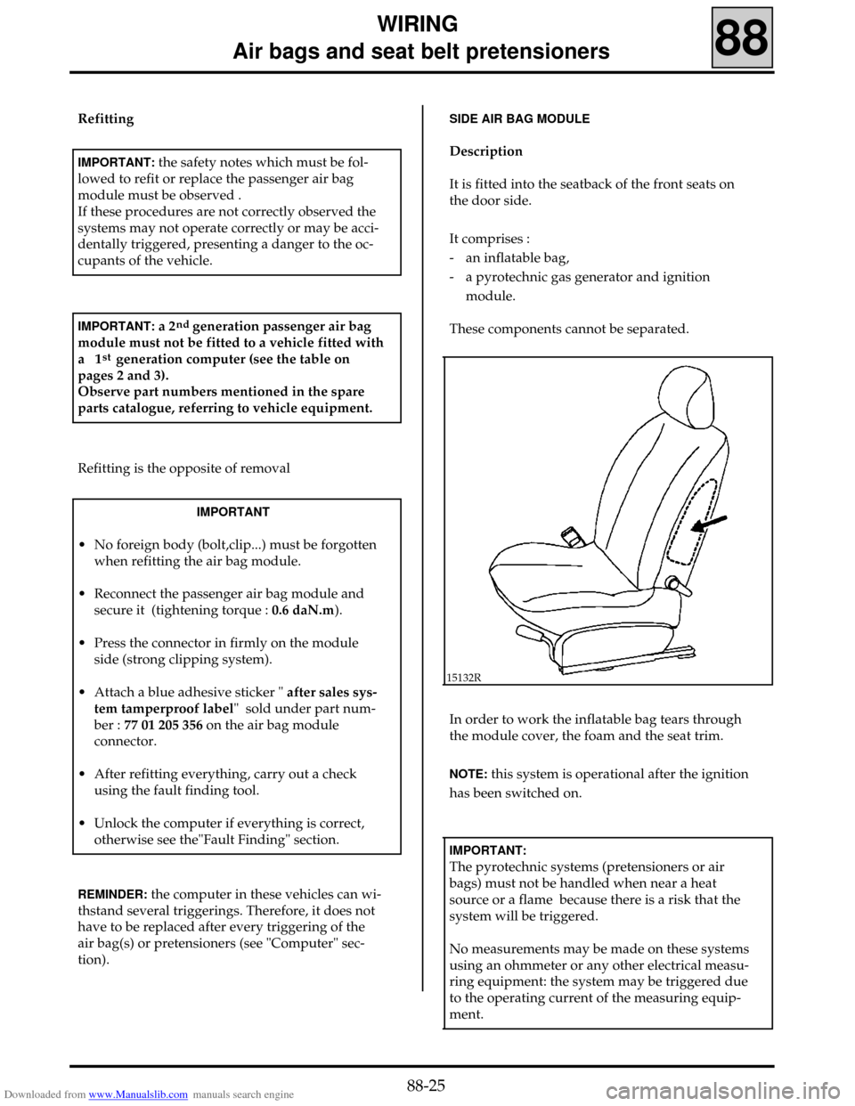 RENAULT CLIO 1999 X65 / 2.G Air Bag And Seat Belts Workshop Manual RENAULT CLIO 1999 X65 / 2.G Air Bag And Seat Belts Workshop Manual, Page 27