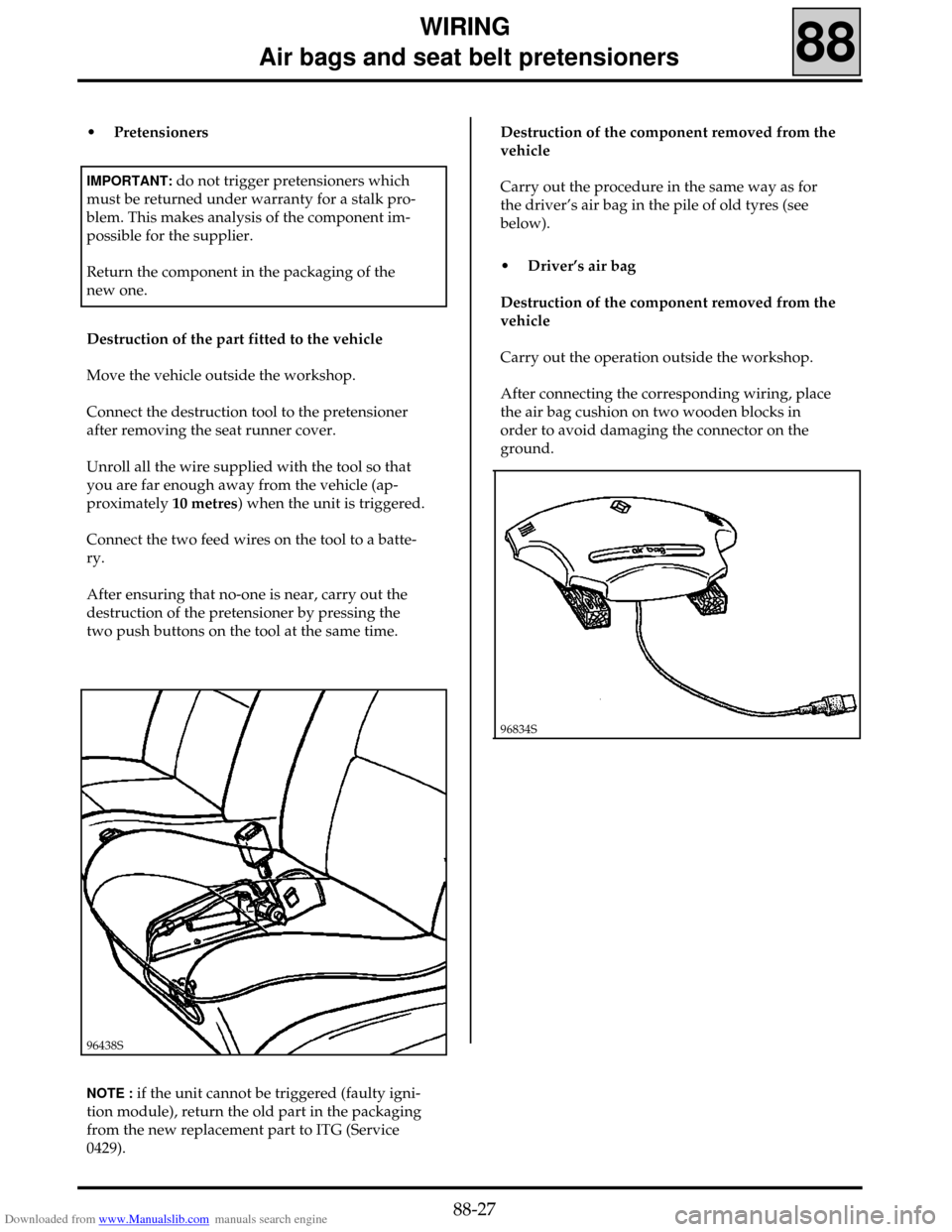RENAULT CLIO 1999 X65 / 2.G Air Bag And Seat Belts Workshop Manual RENAULT CLIO 1999 X65 / 2.G Air Bag And Seat Belts Workshop Manual, Page 29