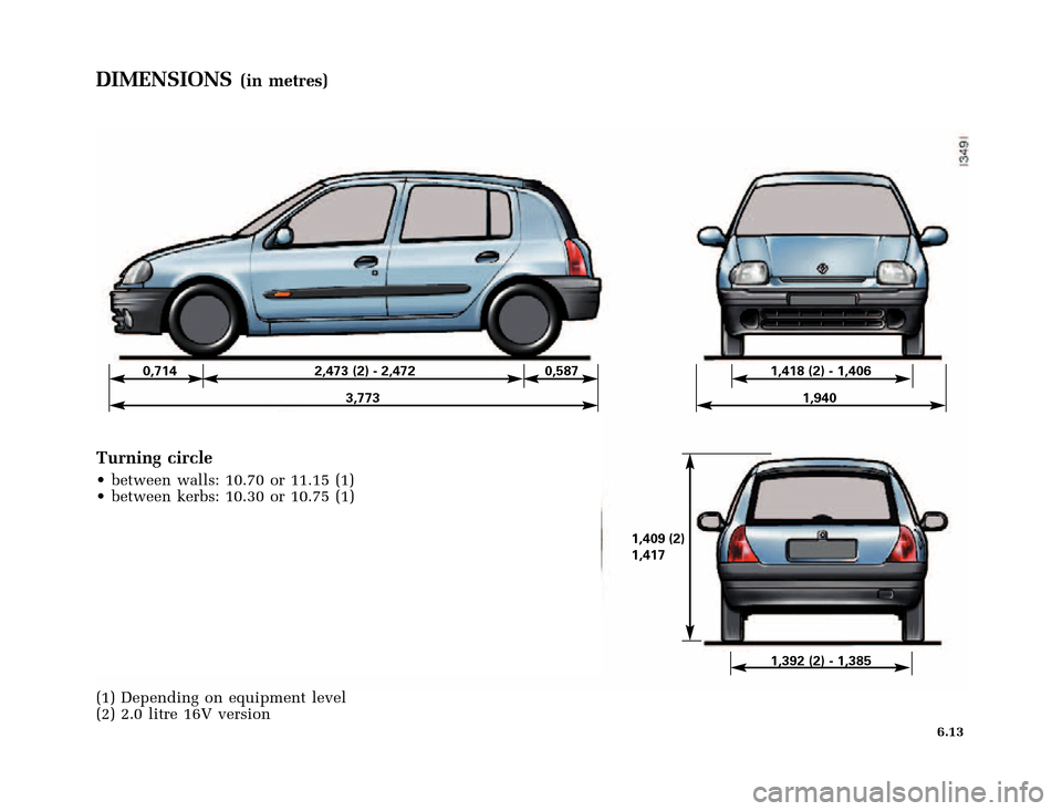 RENAULT CLIO 2000 X65 / 2.G Owners Manual 0,714 2,473 (2) - 2,472 0,587 1,418 (2) - 1,406
3,773 1,940
1,392 (2) - 1,385 1,409 (2)
1,417
�1�8������I�U�B�*��D��T�[�G� � ��������� � ������ � �3�D�J�H� ����
X65 - CL