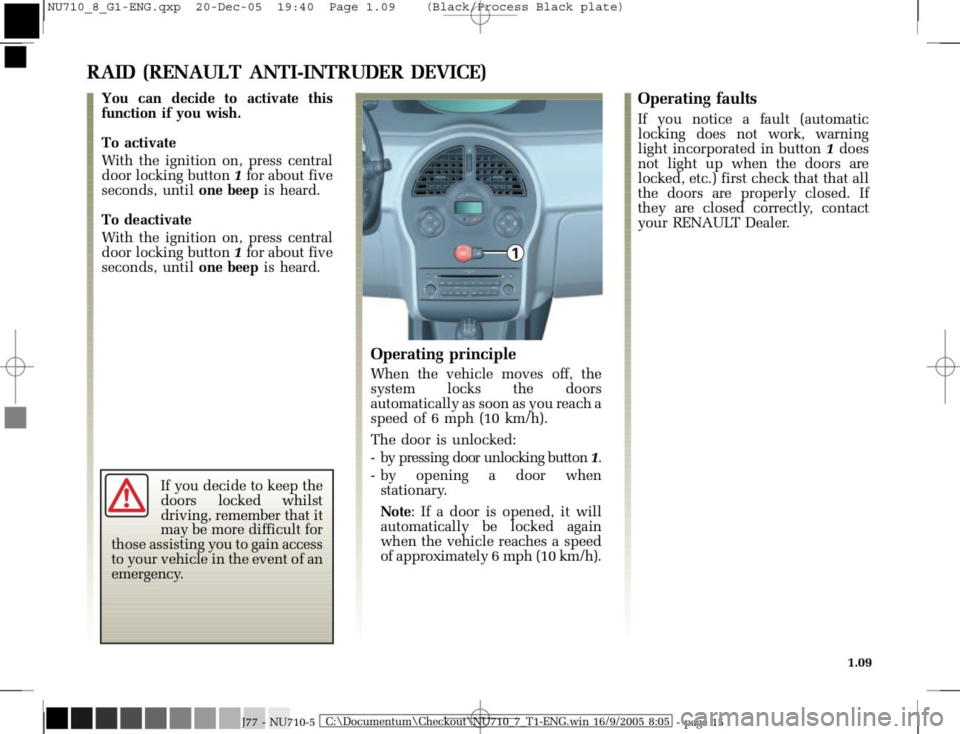 RENAULT MODUS 2008 1.G User Guide RENAULT MODUS 2008 1.G User Guide