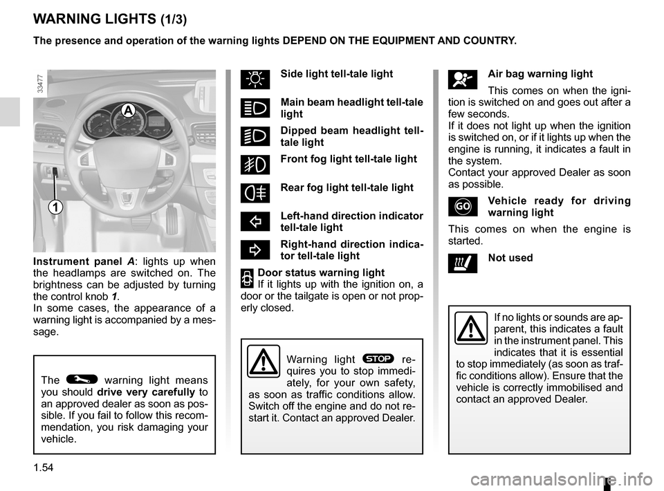 RENAULT FLUENCE ZERO EMISSION 2012 1.G Owners Manual display .................................................. (up to the end of the DU)
warning lights ........................................ (up to the end of the DU)
driver’s position  ............