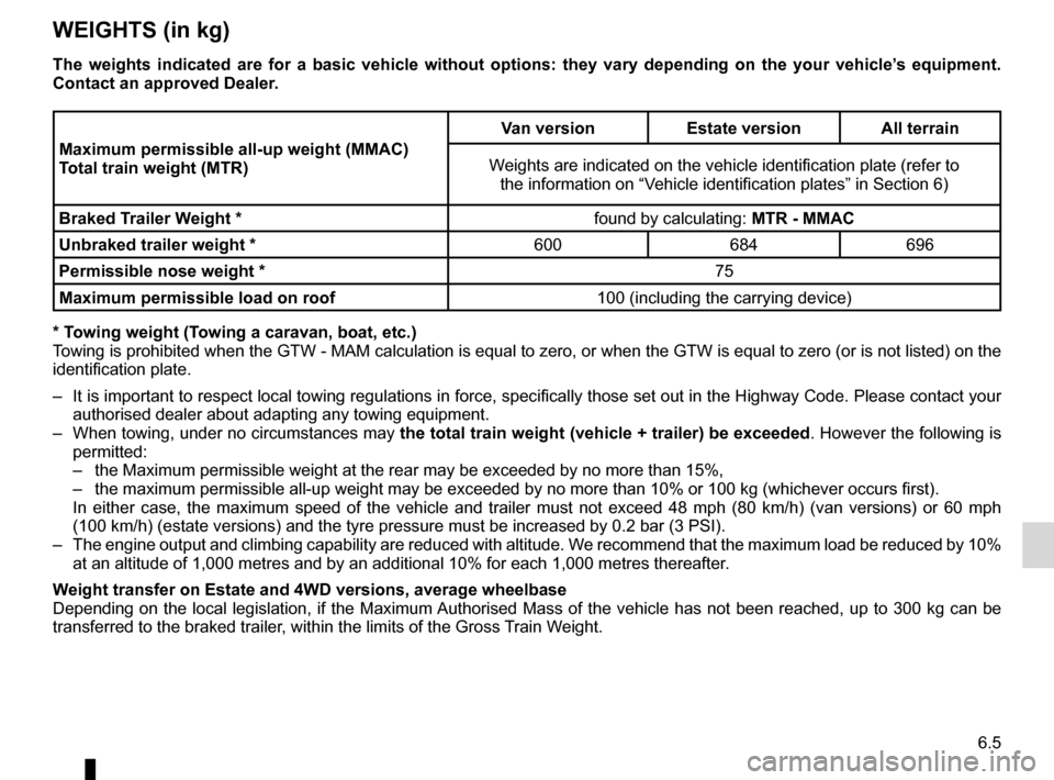 RENAULT KANGOO 2012 X61 / 2.G Manual PDF weights .................................................................. (current page)
towing  .................................................................... (current page)
towing a caravan  