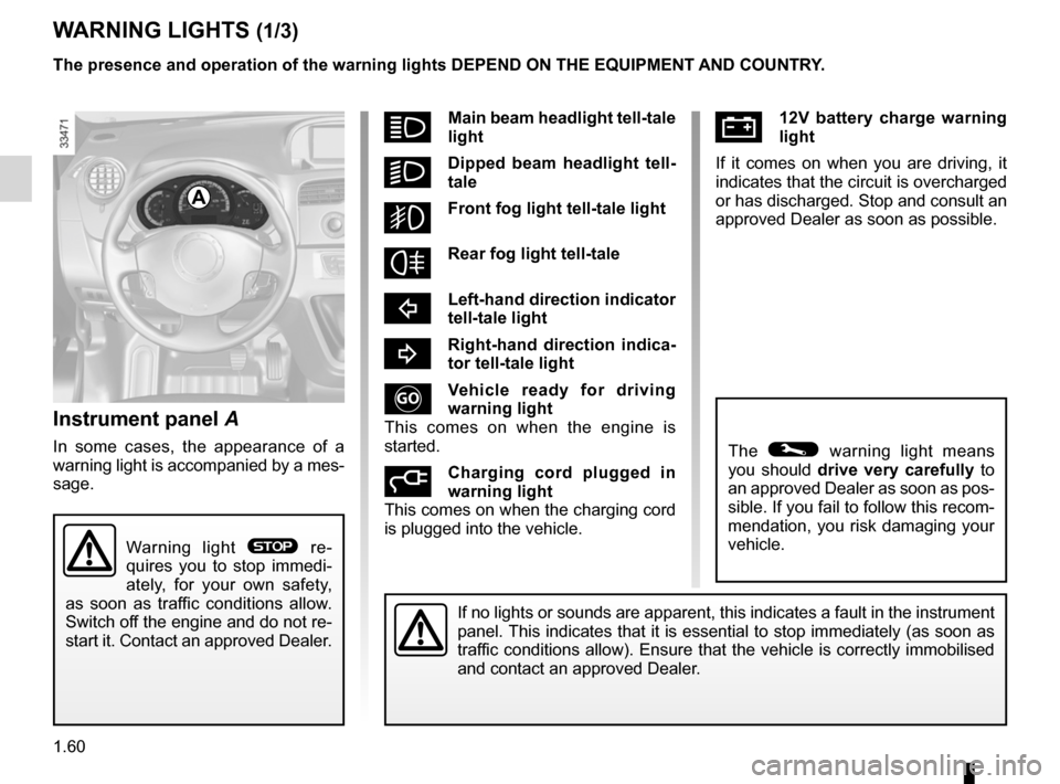 RENAULT KANGOO ZERO EMISSION 2012 X61 / 2.G User Guide display .................................................. (up to the end of the DU)
warning lights ........................................ (up to the end of the DU)
instrument panel  ...............