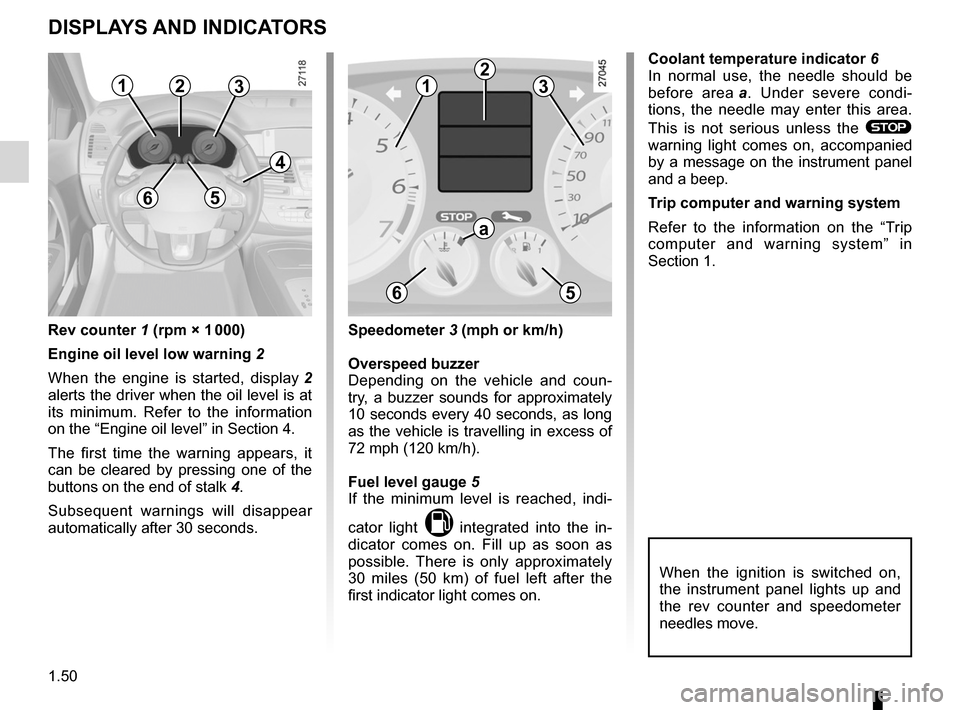 RENAULT LAGUNA COUPE 2012 X91 / 3.G User Guide indicators:instrument panel  ............................. (up to the end of the DU)
display  .................................................. (up to the end of the DU)
instrument panel  ...........