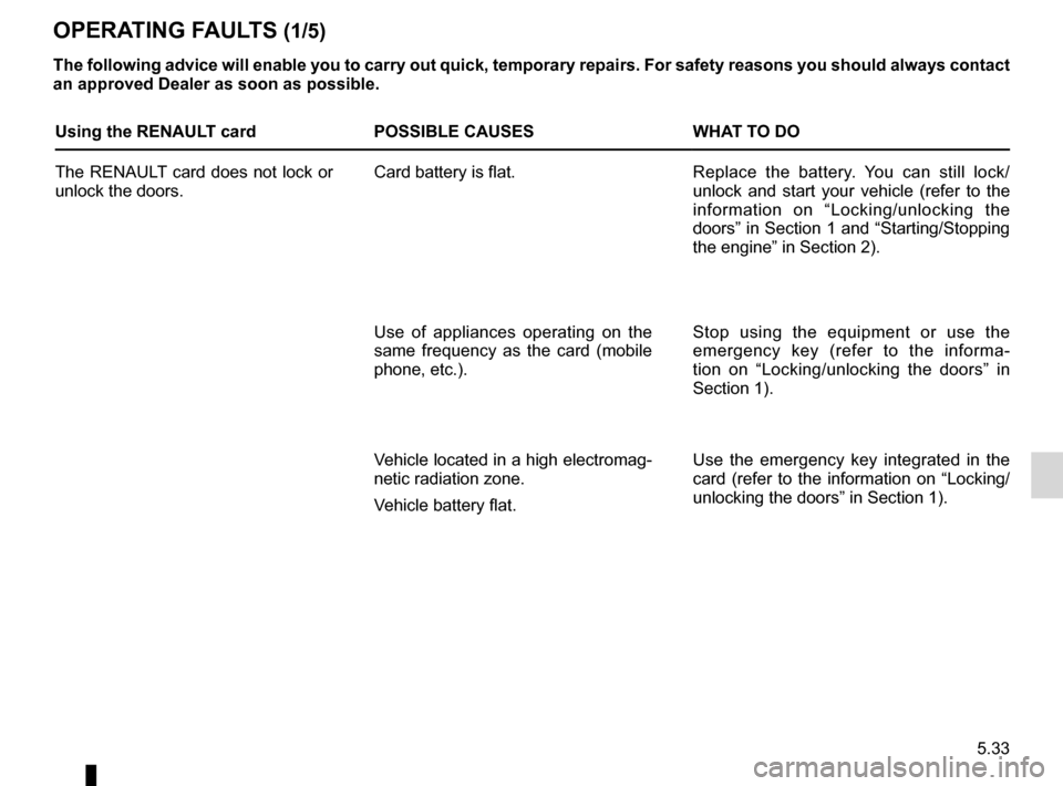 RENAULT LAGUNA 2012 X91 / 3.G User Guide operating faults ..................................... (up to the end of the DU)
faults operating faults  ............................... (up to the end of the DU)
5.33
ENG_UD28899_2
Anomalies de fonc