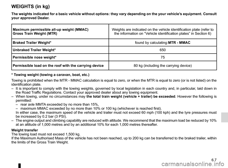 RENAULT LAGUNA 2012 X91 / 3.G Owners Manual technical specifications ......................... (up to the end of the DU)
towing a caravan  .................................. (up to the end of the DU)
towing weights  ............................