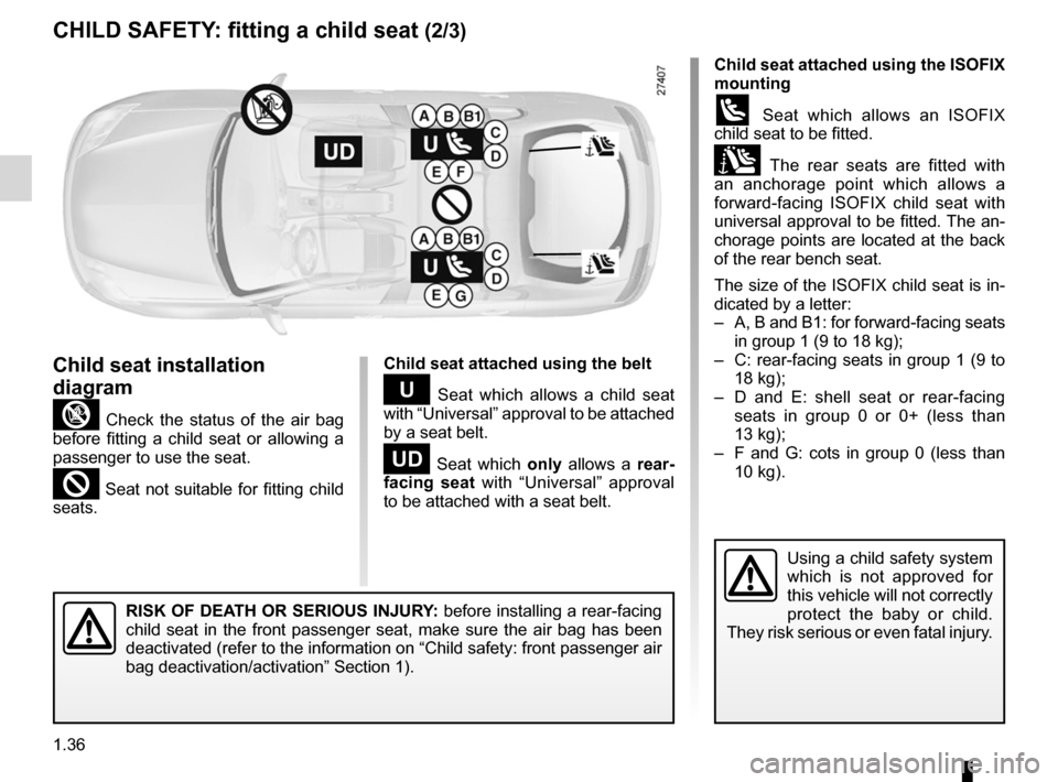 RENAULT LAGUNA 2012 X91 / 3.G Owners Manual 1.36
ENG_UD23633_2
Sécurité enfants: installation du siège enfant (X91 - B91 - K91 - Renault)
ENG_NU_936-5_BK91_Renault_1
Jaune NoirNoir texte
cHILd sAfETY : fitting a child seat  (2/3)
child seat 