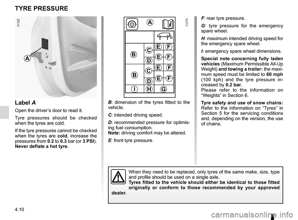 RENAULT WIND 2012 1.G Owners Manual tyre pressure......................................... (up to the end of the DU)
tyre pressures  ....................................... (up to the end of the DU)
tyres  ..............................