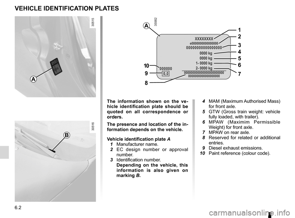 RENAULT WIND 2012 1.G Owners Manual vehicle identification ............................. (up to the end of the DU)
paintwork reference  .......................................................... (current page)
vehicle identification pla