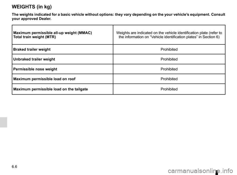 RENAULT WIND 2012 1.G Owners Manual technical specifications ......................... (up to the end of the DU)
towing a caravan  .................................. (up to the end of the DU)
towing weights  ............................