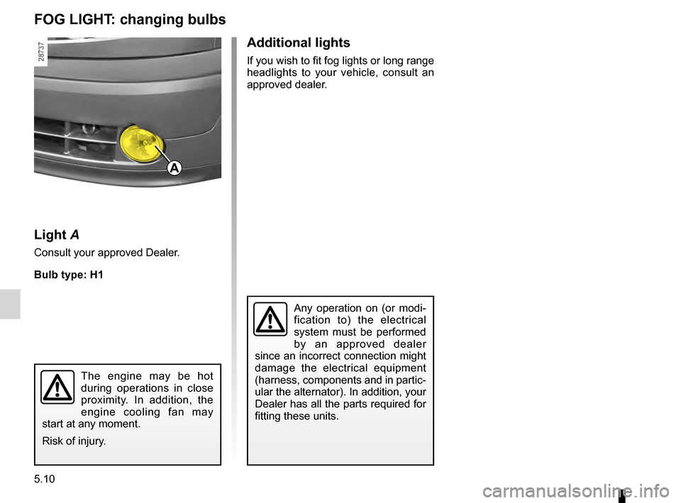 RENAULT KANGOO 2016 X61 / 2.G Owners Manual bulbschanging  ......................................... (up to the end of the DU)
fog lights  ............................................... (up to the end of the DU)
changing a bulb  ..............