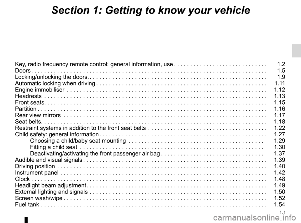 RENAULT KANGOO 2016 X61 / 2.G Owners Manual 1.1
ENG_UD14018_2
Sommaire 1 (X76 - Renault)
ENG_NU_854-2_X76LL_Renault_1
Section 1: Getting to know your vehicle
Key, radio frequency remote control: general information, use  . . . . . . . . . . . .
