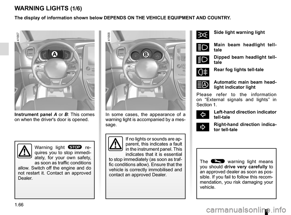RENAULT SCENIC 2017 J95 / 3.G Manual PDF 1.66
ĆĄSide light warning light
ĂĄMain beam headlight tell-
tale
kDipped beam headlight tell-
tale
fRear fog lights tell-tale
îČAutomatic main beam head-
light indicator light
Please refer to RENAULT SCENIC 2017 J95 / 3.G Manual PDF 1.66
ĆĄSide light warning light
ĂĄMain beam headlight tell-
tale
kDipped beam headlight tell-
tale
fRear fog lights tell-tale
îČAutomatic main beam head-
light indicator light
Please refer to