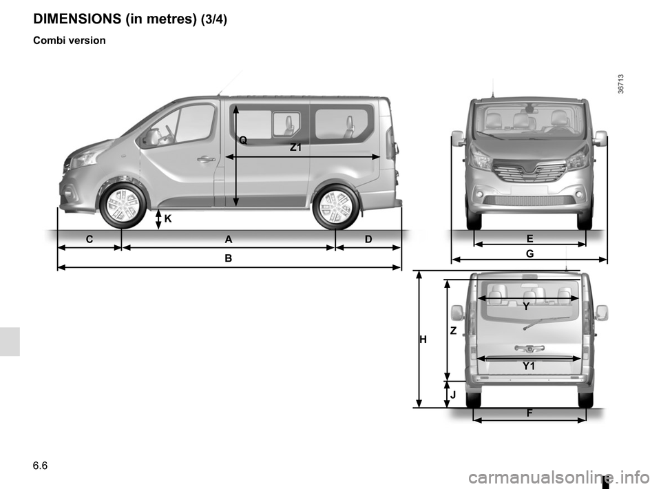 RENAULT TRAFIC 2017 X82 / 3.G Owners Manual 6.6
DIMENSIONS (in metres) (3/4)
Combi version
CA DB
QZ1
E
G
F
H Z  Y
   Y1
J
K  
