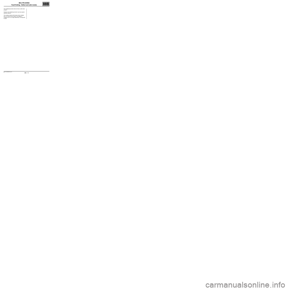 RENAULT SCENIC 2008 J84 / 2.G Electrical Equipment - Multiplexing Workshop Manual MULTIPLEXING
Fault finding - Defect and safe modes
88B  - 10
88B
V4 MR-372-J84-88B050$500_eng.mif
MULTIPLEXING
Fault finding - Defect and safe modes
The multiplexing function does not have a safe mode