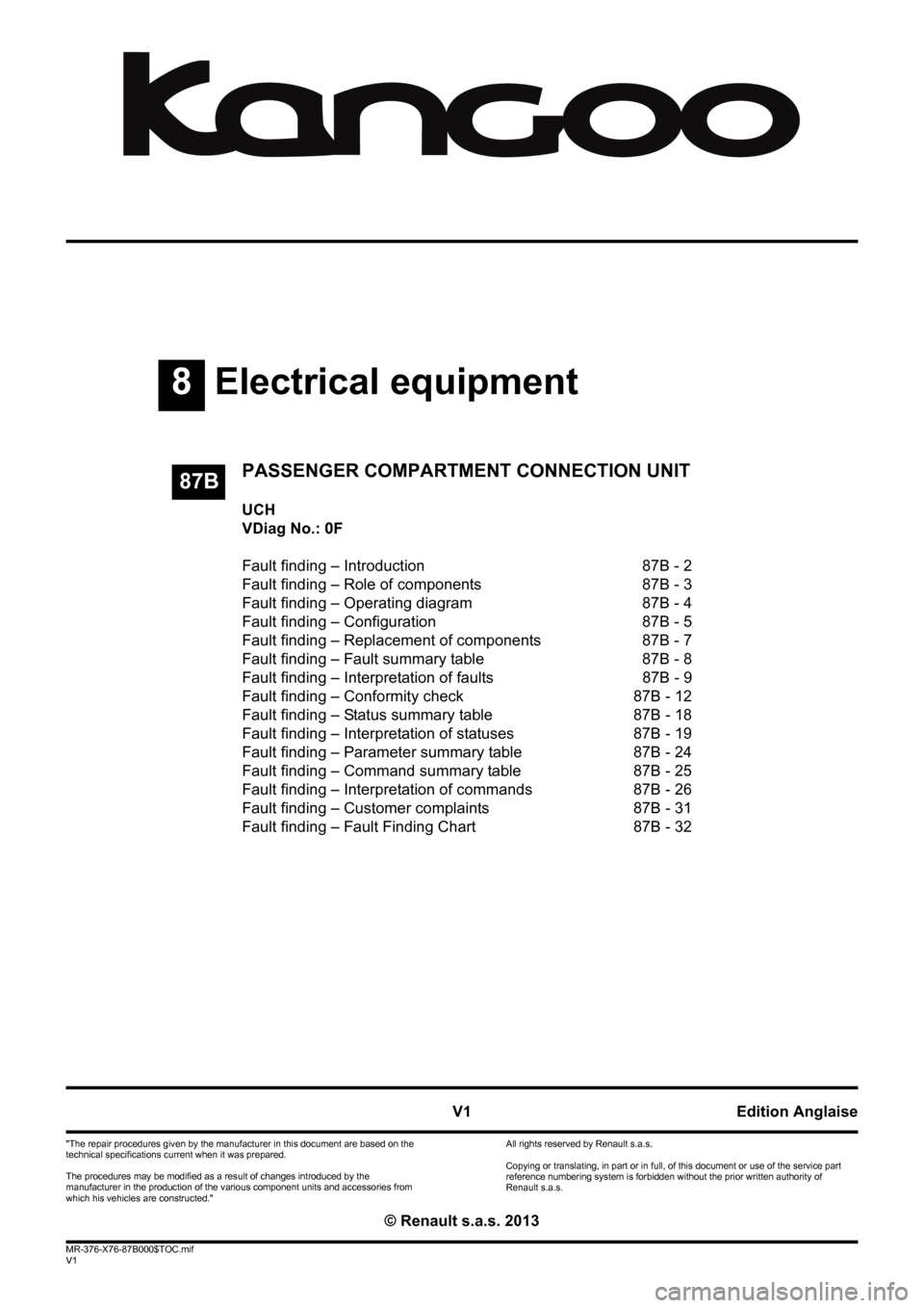 RENAULT KANGOO 2013 X61 / 2.G Passenger Comparment Connection Unit Workshop Manual 