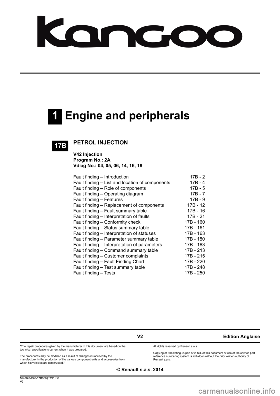 RENAULT KANGOO 2013 X61 / 2.G Petrol V42 Injection Workshop Manual 