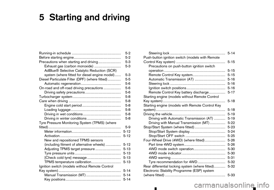 RENAULT ALASKAN 2017 User Guide 5
Starting and driving
Starting and driving
Running-in schedule ................................................ 5-2
Before starting engine.............................................. 5-2
Precaution RENAULT ALASKAN 2017 User Guide 5
Starting and driving
Starting and driving
Running-in schedule ................................................ 5-2
Before starting engine.............................................. 5-2
Precaution