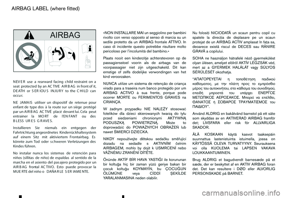 RENAULT ALASKAN 2017 Owners Manual mAIRBAG
LABEL (where fitted) RENAULT ALASKAN 2017 Owners Manual mAIRBAG
LABEL (where fitted)