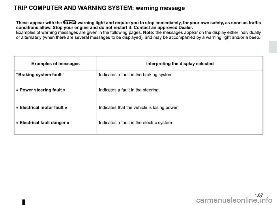 RENAULT FLUENCE Z.E. 2012  Owners Manual instrument panel messages..................(up to the end of the DU)
trip computer and warning system ........(up to the end of the DU)
instrument panel  ................................... (up to the