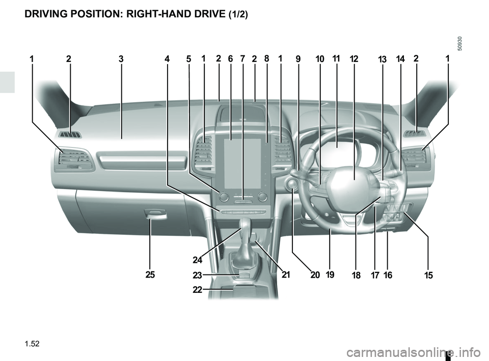 RENAULT KOLEOS 2018 Workshop Manual 1.52
DRIVING POSITION: RIGHT-HAND DRIVE (1/2)
291112142
2515
63131110128
21171916
254
20
1
23
22
24
7
18 RENAULT KOLEOS 2018 Workshop Manual 1.52
DRIVING POSITION: RIGHT-HAND DRIVE (1/2)
291112142
2515
63131110128
21171916
254
20
1
23
22
24
7
18