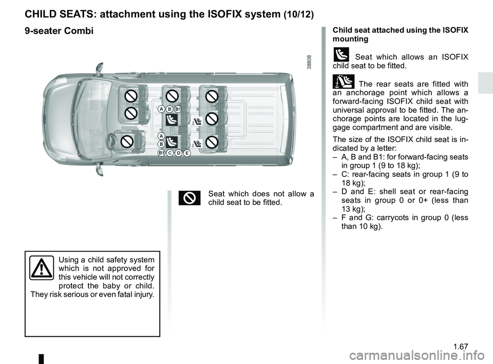 RENAULT MASTER 2018 Manual PDF 1.67
Child seat attached using the ISOFIX
mounting
ü Seat which allows an ISOFIX
child seat to be fitted.
± The rear seats are fitted with
an anchorage point which allows a
forward-facing ISOFI RENAULT MASTER 2018 Manual PDF 1.67
Child seat attached using the ISOFIX
mounting
ü Seat which allows an ISOFIX
child seat to be fitted.
± The rear seats are fitted with
an anchorage point which allows a
forward-facing ISOFI