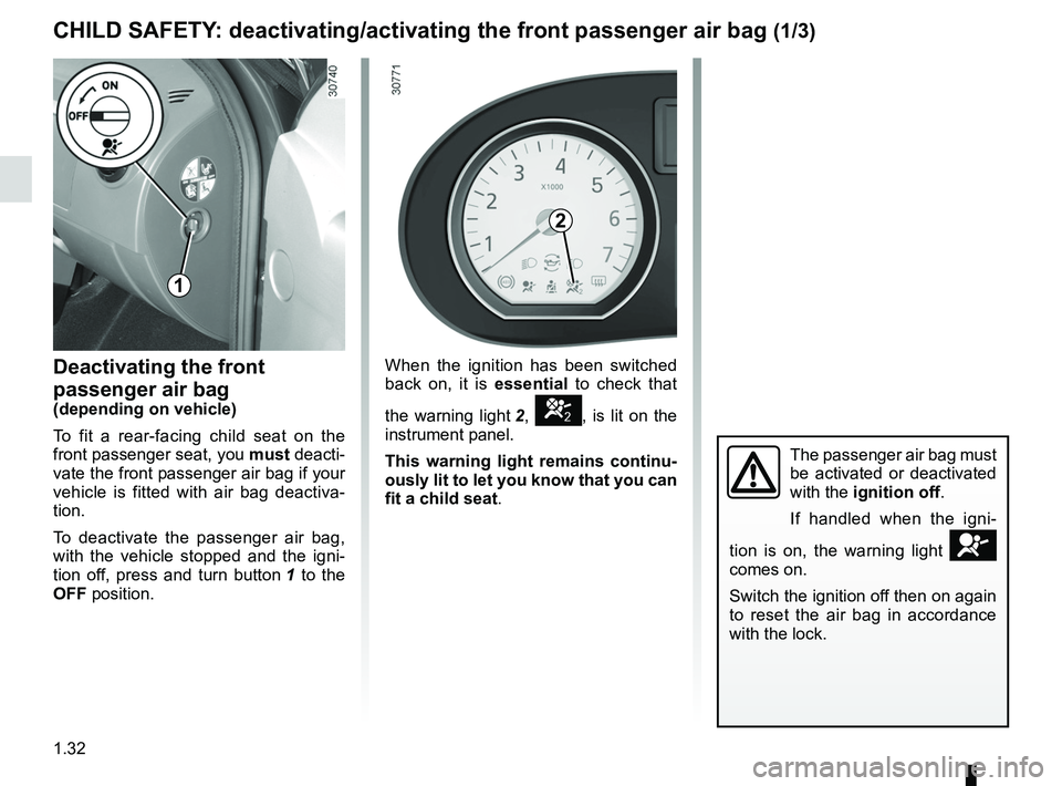 RENAULT SANDERO 2012 Owners Guide air bagdeactivating the front passenger air bags  ........ (current page)
front passenger air bag deactivation  ..................... (current page)
1.32
ENG_UD19963_7
Sécurité enfants : désactivat