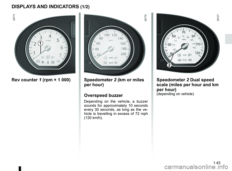 RENAULT SANDERO 2012 Service Manual overspeed buzzer .................................................. (current page)
control instruments  ............................... (up to the end of the DU)
instrument panel  ....................