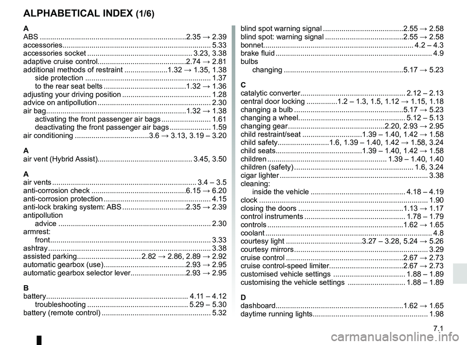 RENAULT SCENIC 2018  Owners Manual 7.1
ALPHABETICAL INDEX (1/6)
A
ABS ....................................................................\
...2.35 → 2.39
accessories...................................................................