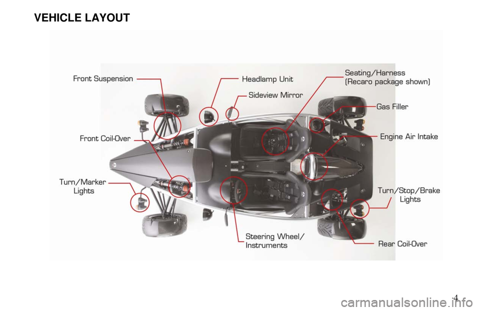 ARIEL ATOM 2 2006 Owners Manual 4
VEHICLE LAYOUT
ARIEL ATOM 2 2006 Owners Manual 4
VEHICLE LAYOUT