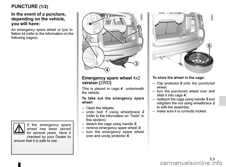 DACIA DUSTER 2010 1.G Owners Manual practical advice ..................................... (up to the end of the DU)
puncture ................................................ (up to the end of the DU)
emergency spare wheel  ............