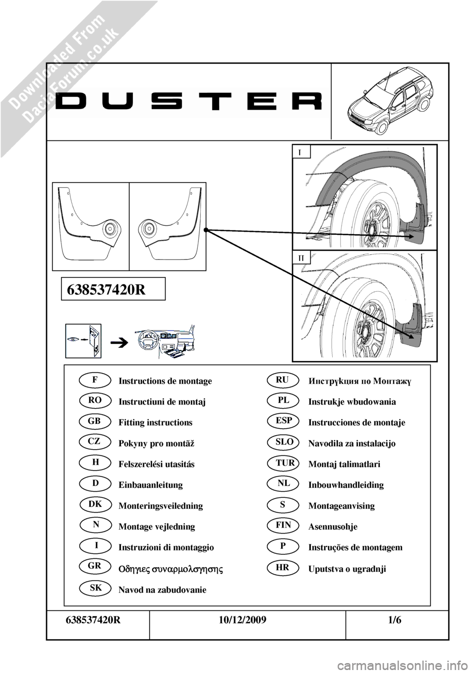 DACIA DUSTER 2010 1.G Mudflap Fitting Guide Workshop Manual 