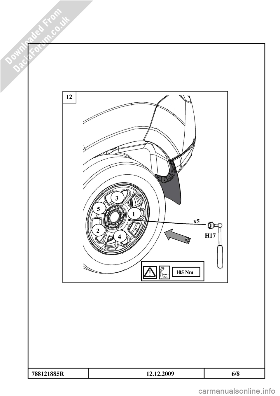 DACIA DUSTER 2010 1.G Mudflap Fitting Guide Workshop Manual                                                                                
788121885R                                                     12.12.2009                                     6/8       