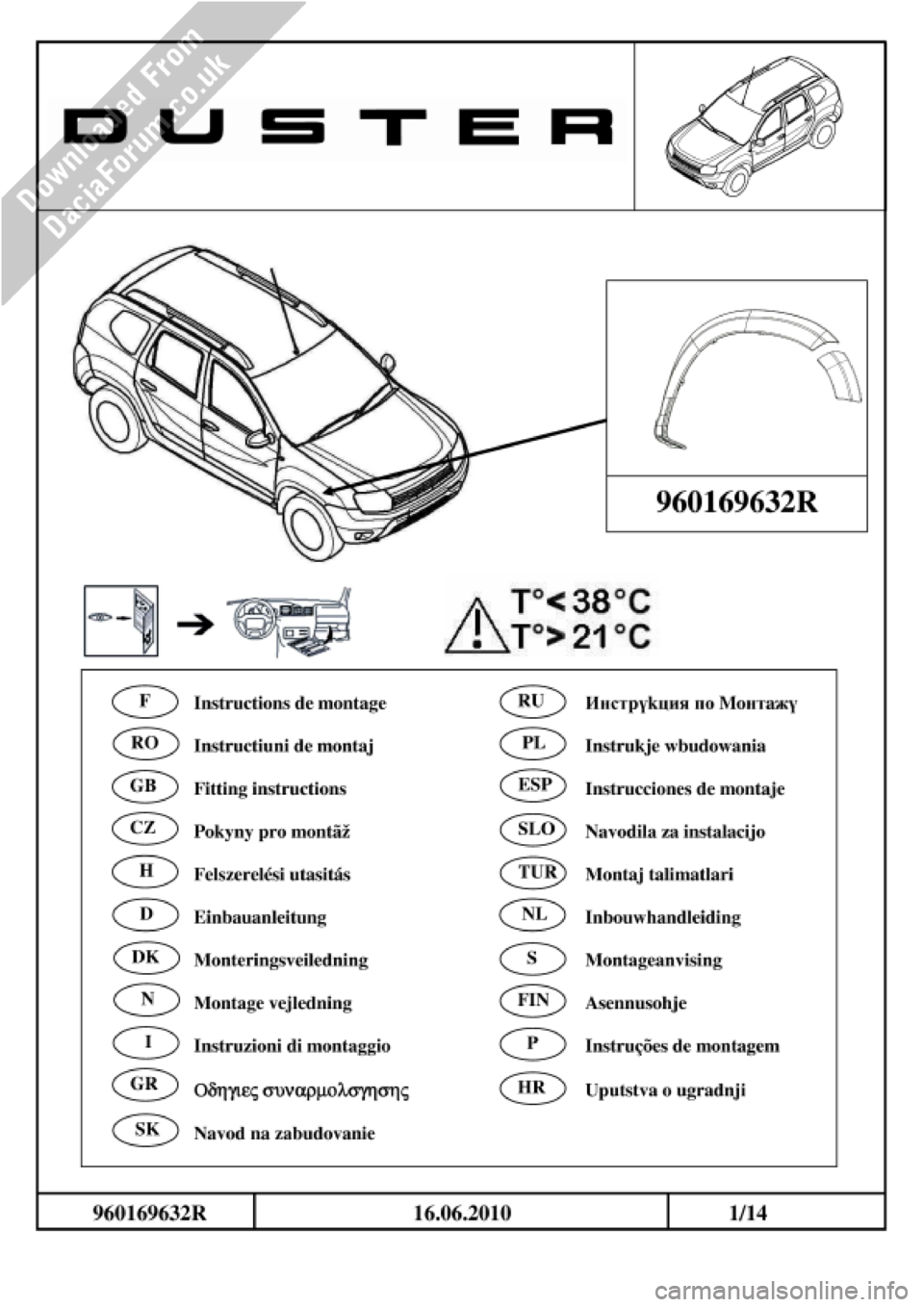 DACIA DUSTER 2010 1.G Wheelarch Mouldings Fitting Guide User Guide DACIA DUSTER 2010 1.G Wheelarch Mouldings Fitting Guide User Guide