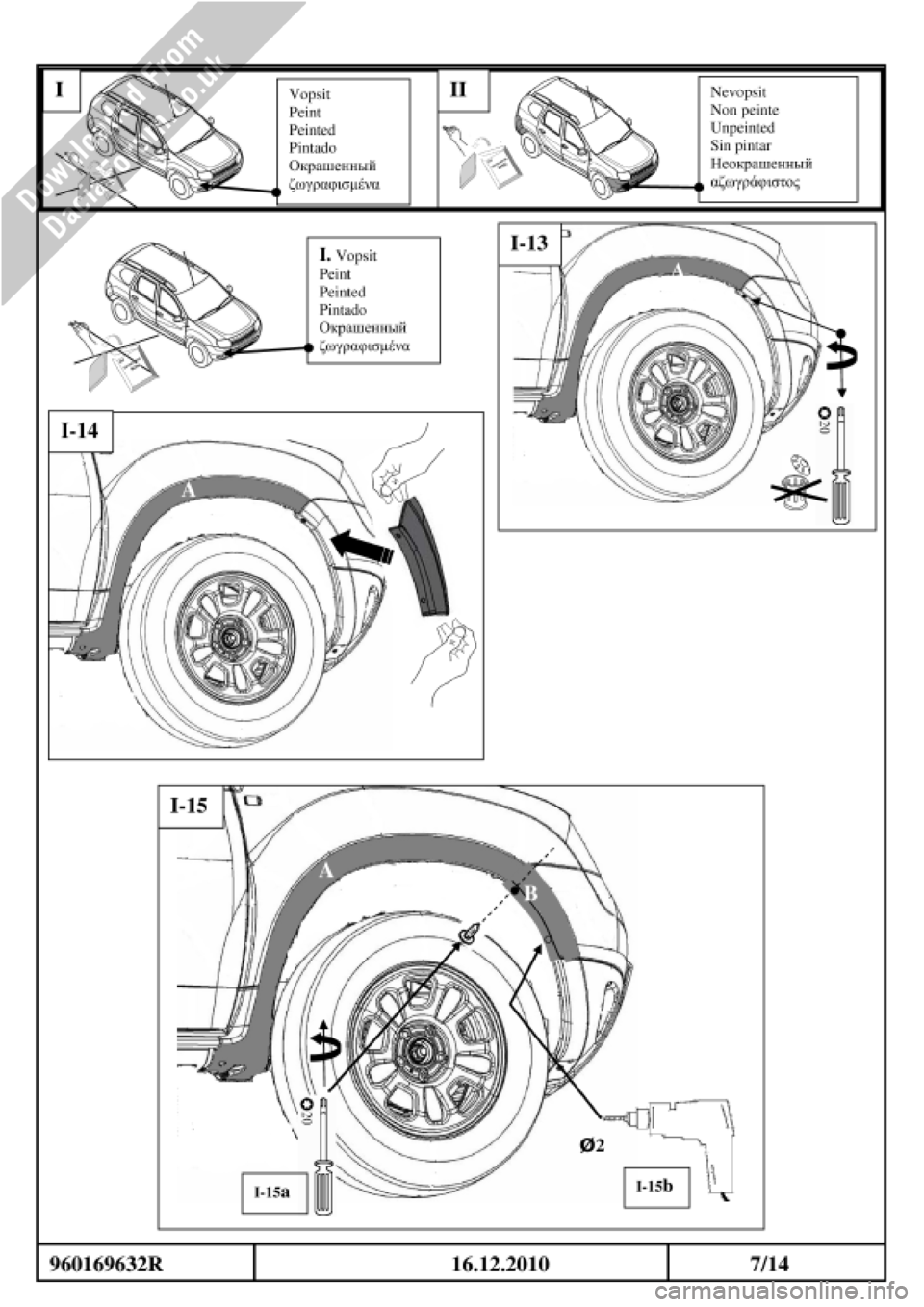 DACIA DUSTER 2010 1.G Wheelarch Mouldings Fitting Guide User Guide 