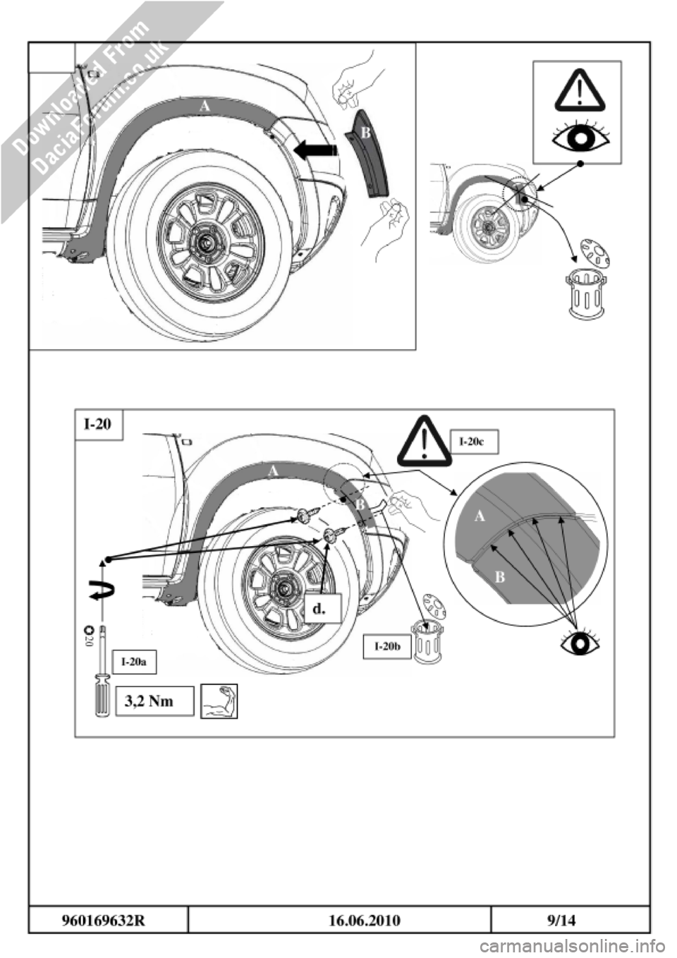 DACIA DUSTER 2010 1.G Wheelarch Mouldings Fitting Guide Owners Manual 