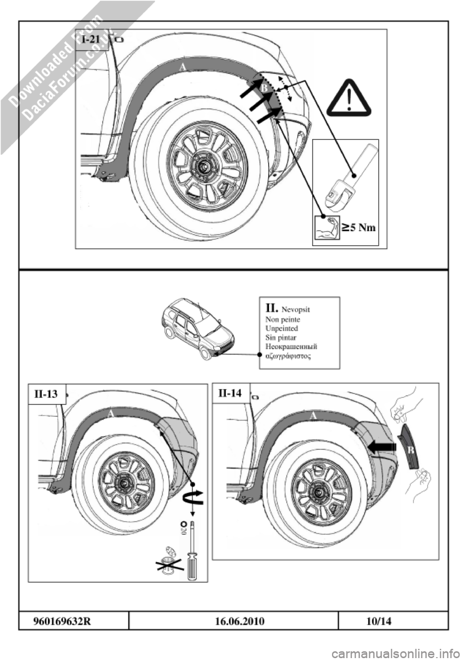DACIA DUSTER 2010 1.G Wheelarch Mouldings Fitting Guide Owners Manual 