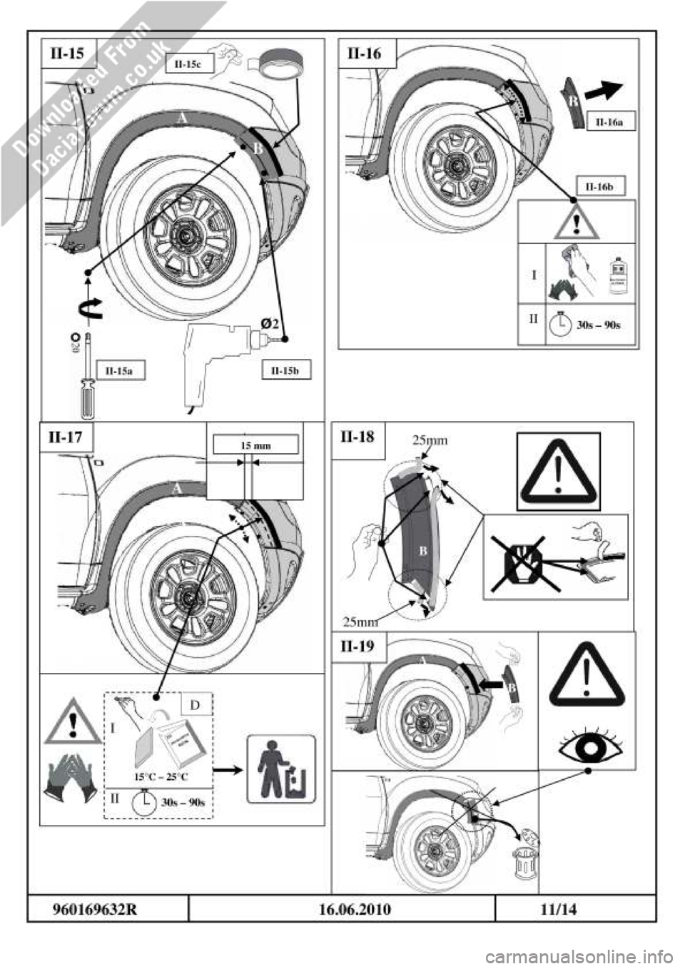 DACIA DUSTER 2010 1.G Wheelarch Mouldings Fitting Guide Owners Manual 