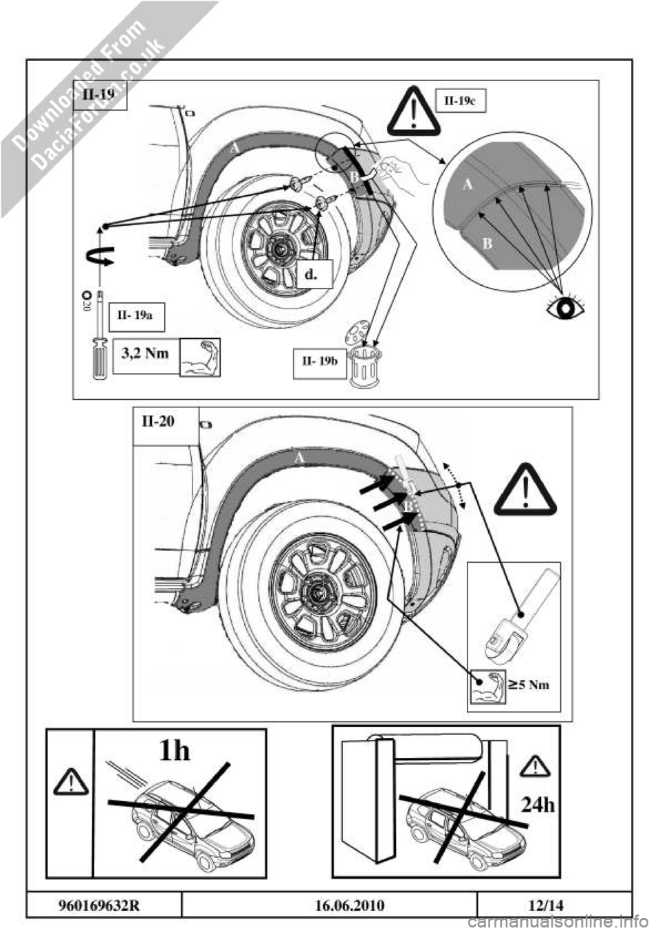 DACIA DUSTER 2010 1.G Wheelarch Mouldings Fitting Guide Owners Manual 