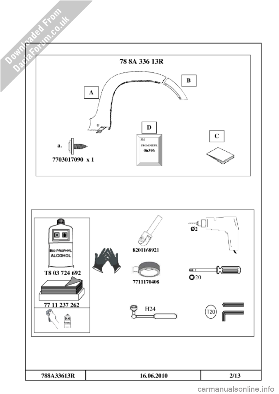 DACIA DUSTER 2010 1.G Wheelarch Mouldings Fitting Guide Owners Manual 