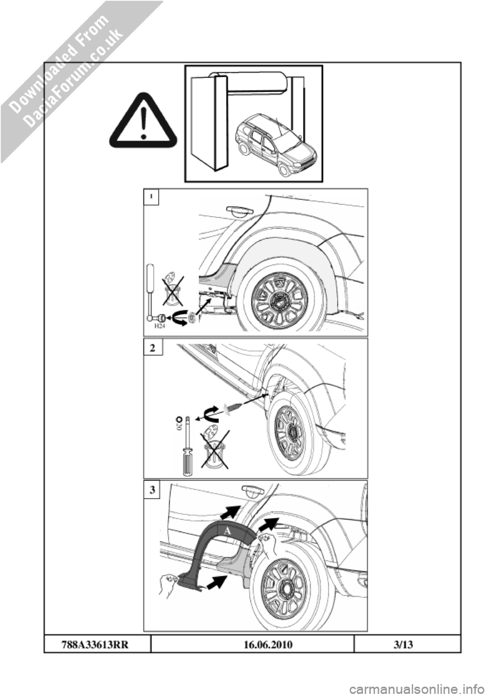 DACIA DUSTER 2010 1.G Wheelarch Mouldings Fitting Guide Owners Manual 