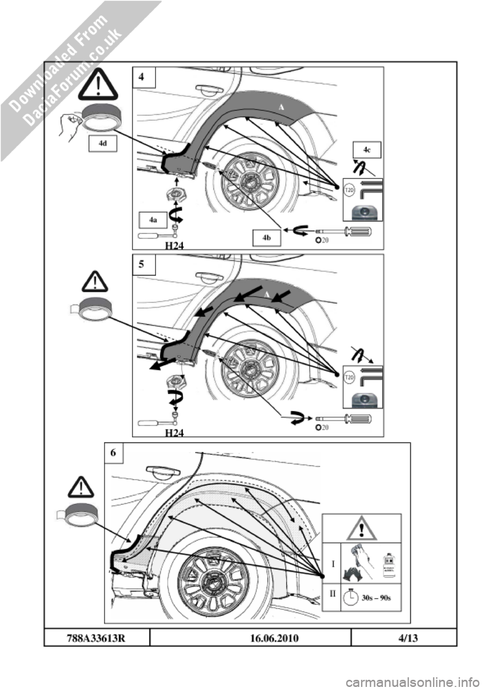 DACIA DUSTER 2010 1.G Wheelarch Mouldings Fitting Guide Owners Manual 