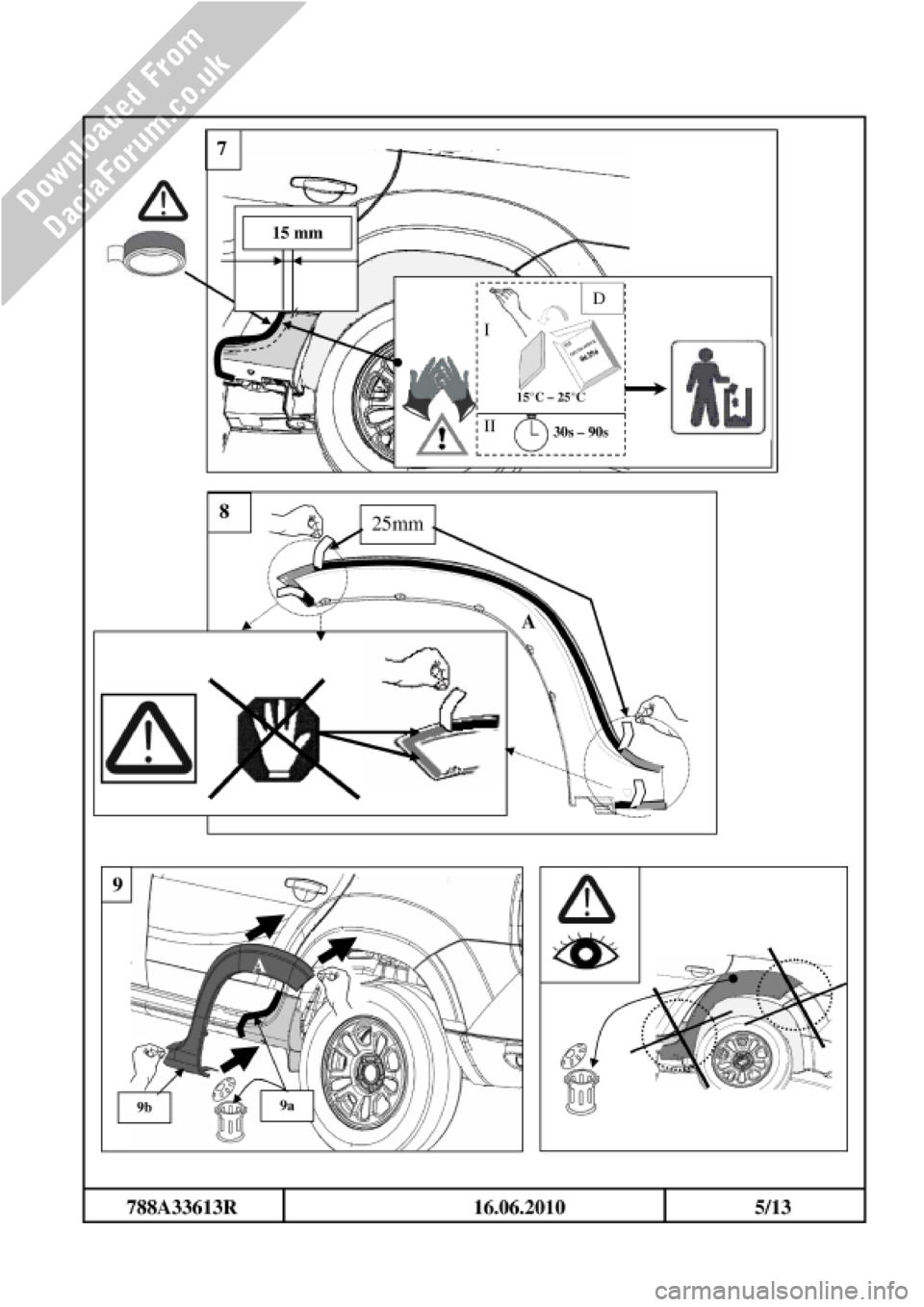 DACIA DUSTER 2010 1.G Wheelarch Mouldings Fitting Guide Owners Manual 