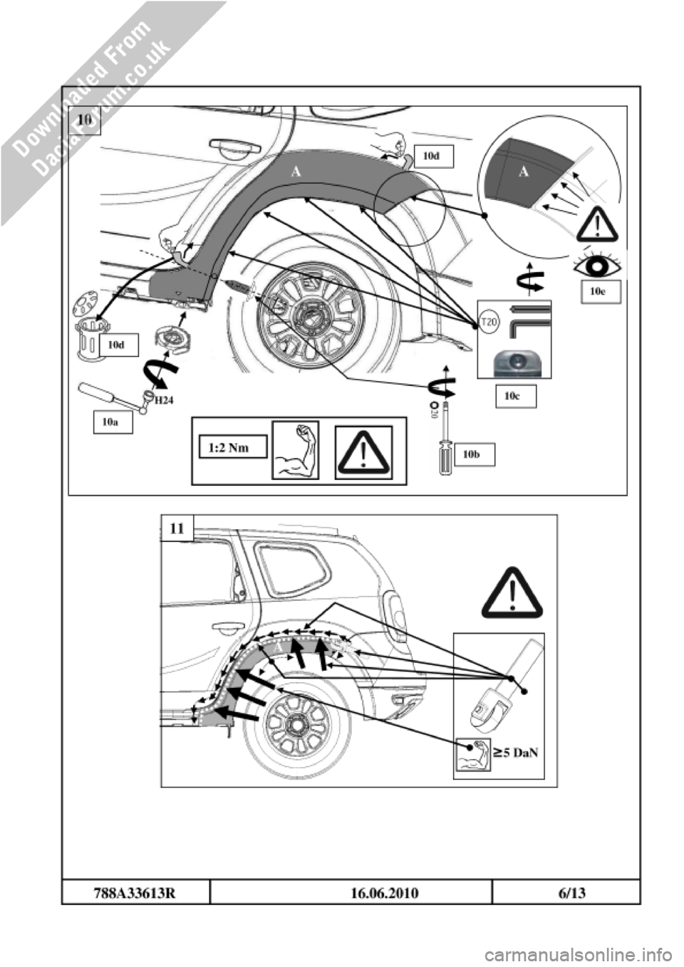 DACIA DUSTER 2010 1.G Wheelarch Mouldings Fitting Guide Owners Manual 