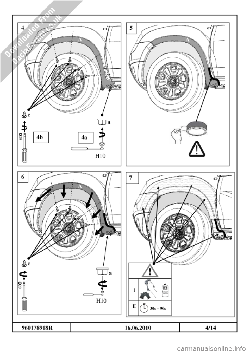 DACIA DUSTER 2010 1.G Wheelarch Mouldings Fitting Guide Workshop Manual 